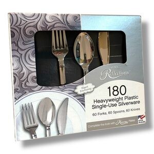 Reflections Silver Heavyweight Plastic Silverware Set 180 pieces total
